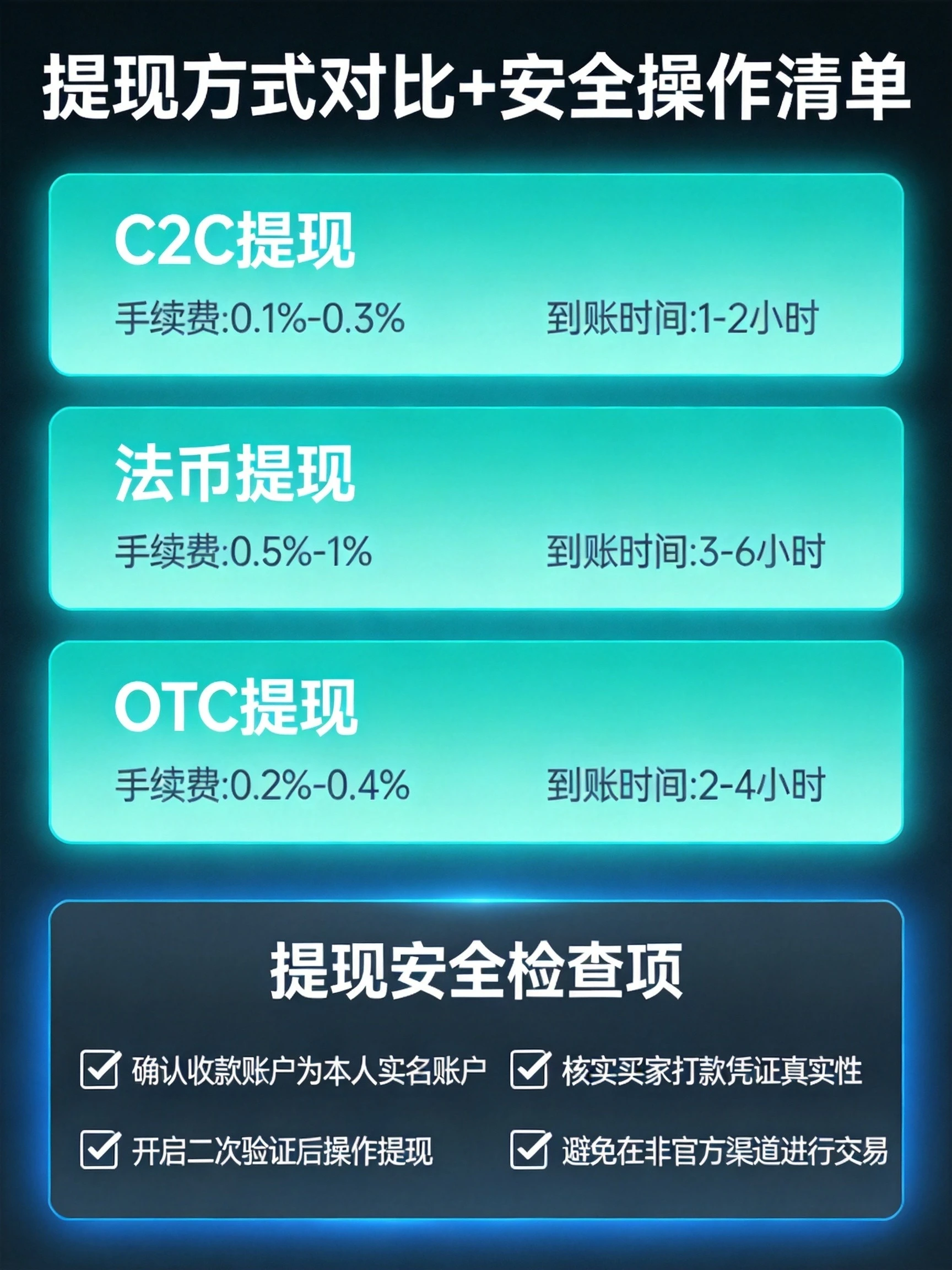 三种提现方式对比+提现安全操作清单示意图 三种提现方式对比+提现安全操作清单示意图