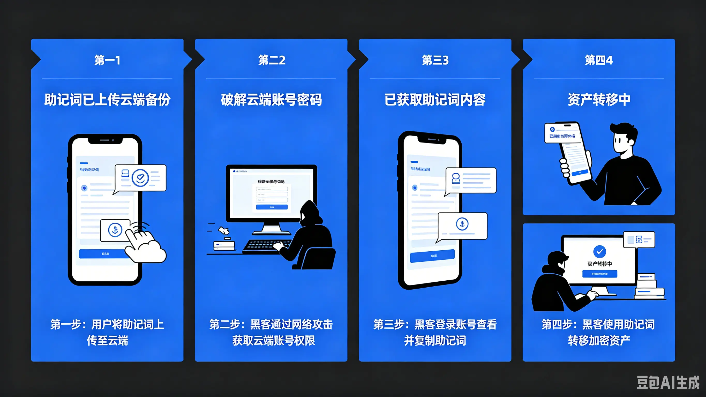 助记词云端备份被盗流程示意图。