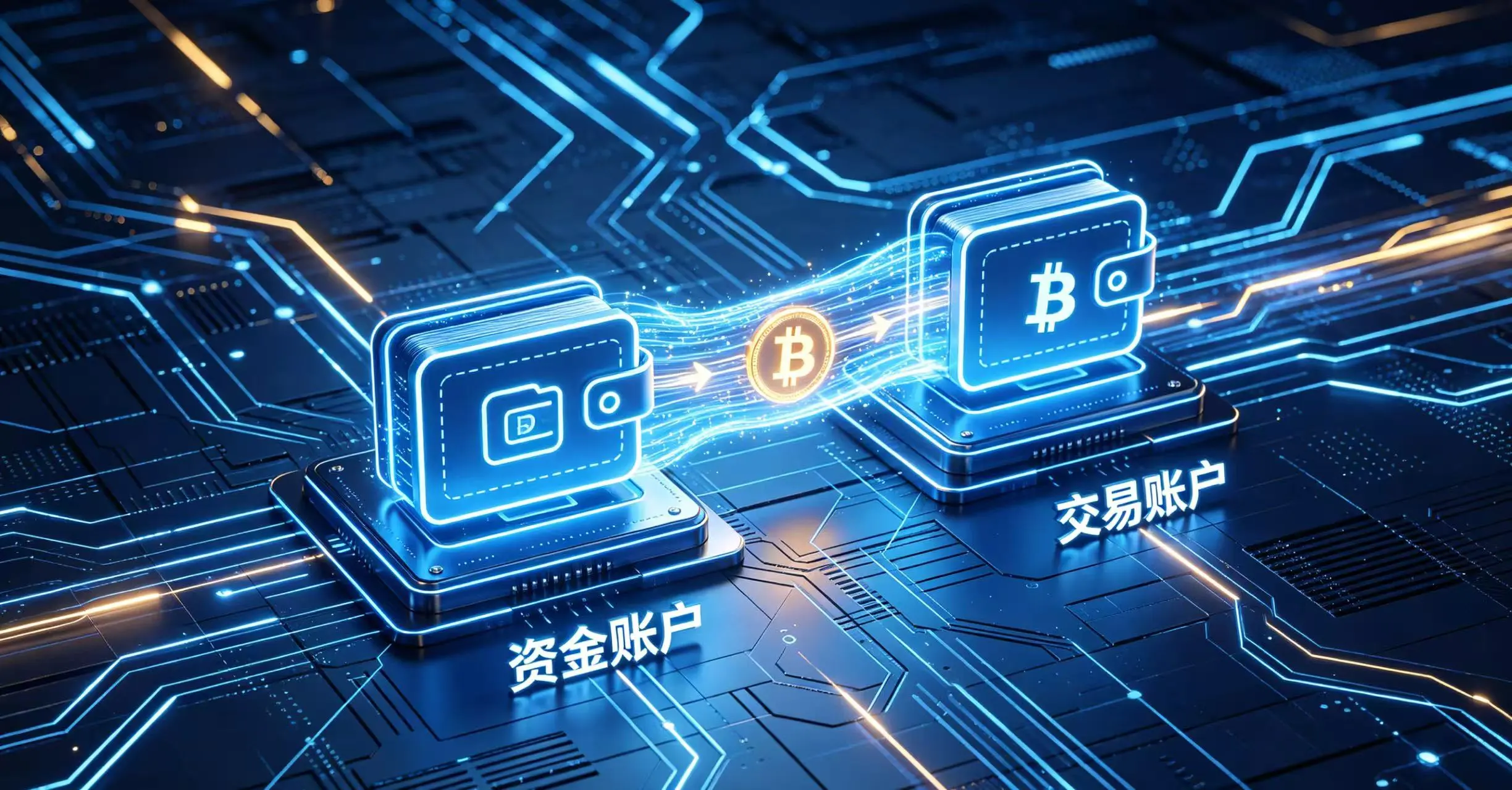 加密货币从资金账户划转到交易账户的示意图。