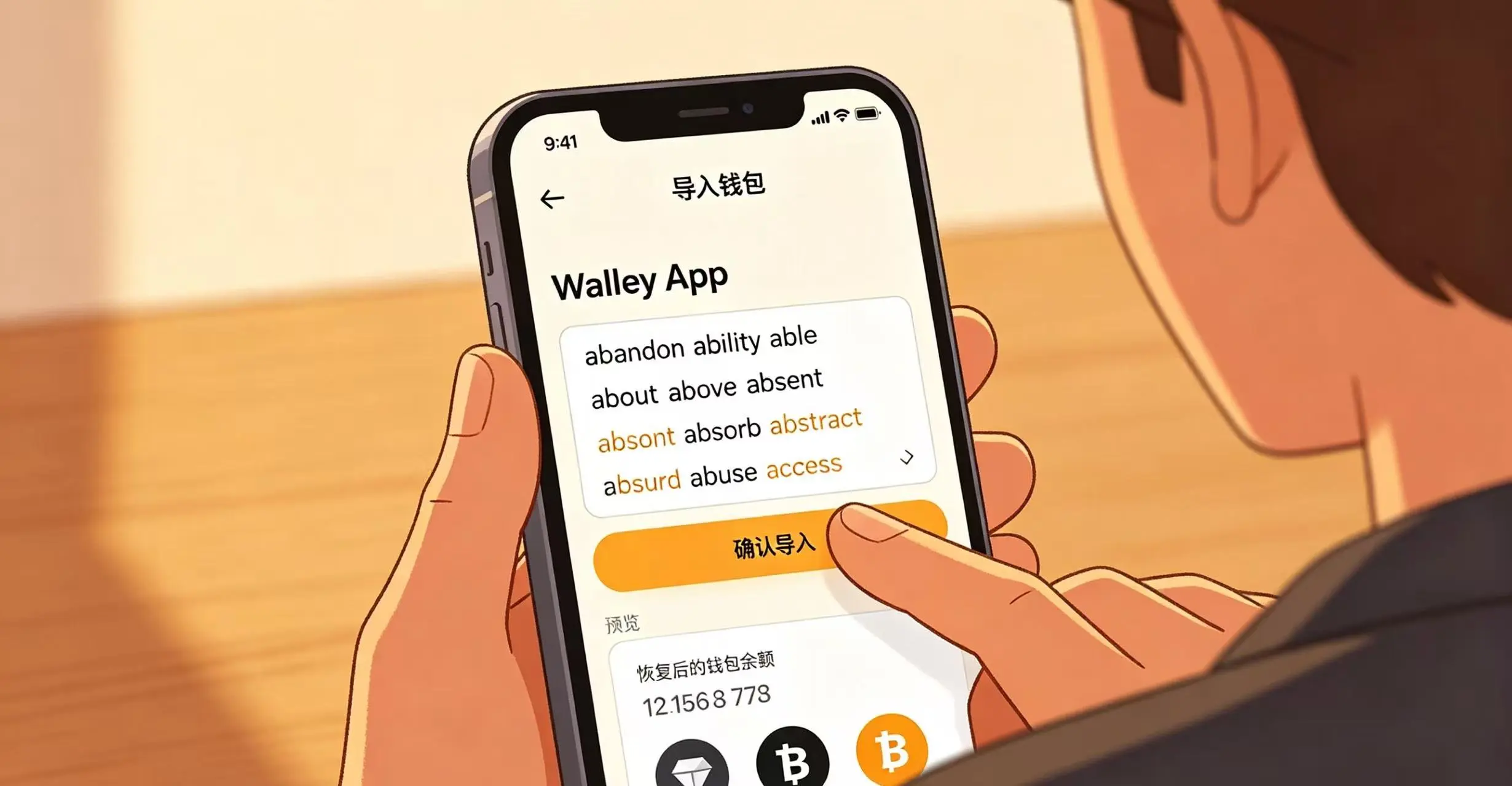 助记词恢复钱包示意图 助记词恢复钱包示意图
